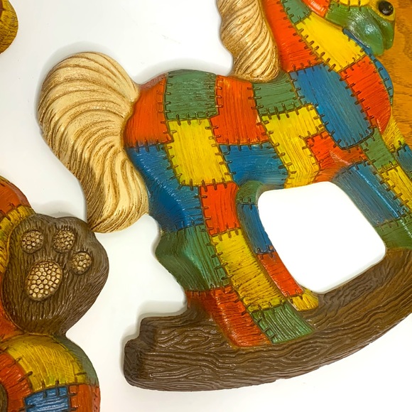 70’s Patchwork Collection | 2 Rocking Horses & 1 Teddy Bear Artwork Wall Hangs - Picture 11 of 13